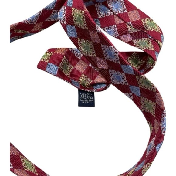ALTEA Men's 100% Silk Necktie LUXURY XL Burgundy Blue Green Tartan W:3.5" EUC - Picture 3 of 4